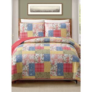 Farmhouse Floral Patchwork Printed Queen Size Quilt Set Cottagecore Shabby Chic